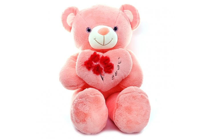 Мишка на сердце розы 98см фото 3